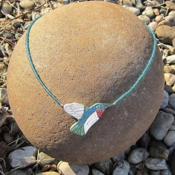 Wooden Beaded Hummingbird necklace handmade handcrafted - Picture 1 of 3